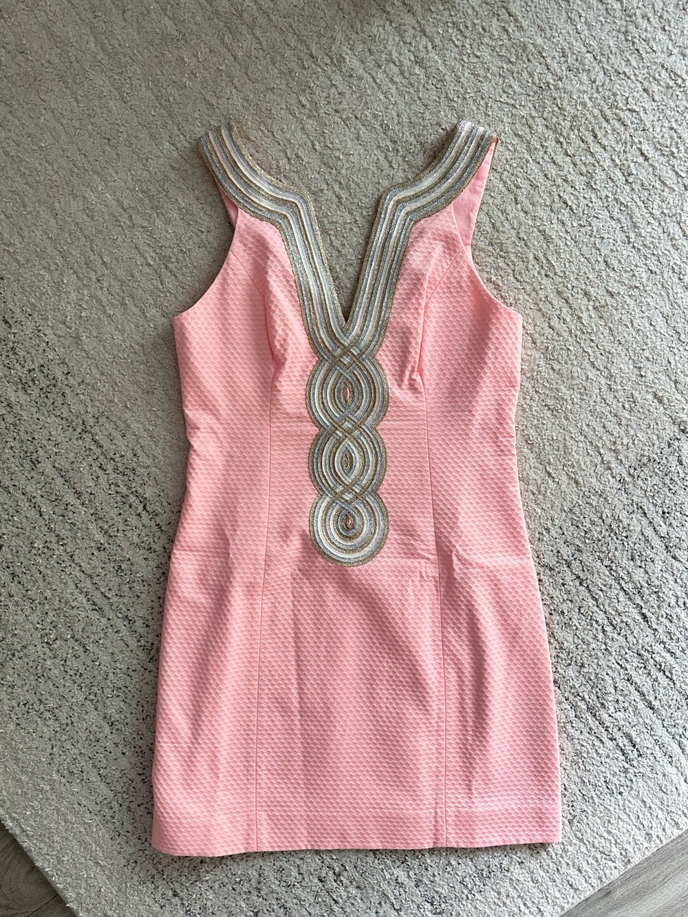 Lilly Pulitzer Pink Textured Sleeveless Beaded V-Neck Dress